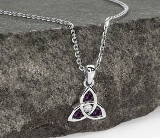 Diamond Alexandrite White Gold Celtic Trinity Knot Necklace