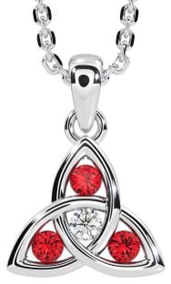 Diamond Ruby White Gold Celtic Trinity Knot Necklace