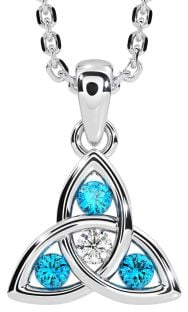 Diamond Topaz White Gold Celtic Trinity Knot Necklace