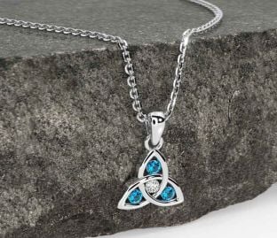 Diamond Topaz White Gold Celtic Trinity Knot Necklace