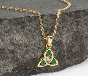 Diamond Emerald Gold Celtic Trinity Knot Necklace