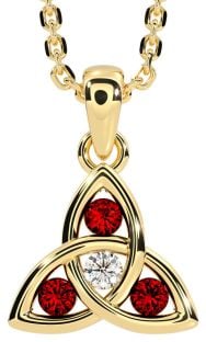 Diamond Garnet Gold Celtic Trinity Knot Necklace