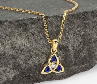 Diamant Saphir Gold keltisch Dreieinigkeit Knoten Halskette