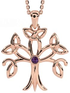 Alexandrite Rose Gold Silver Celtic Tree of Life Trinity Knot Necklace