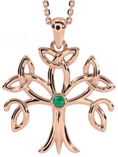 Emerald Rose Gold Silver Celtic Tree of Life Trinity Knot Necklace