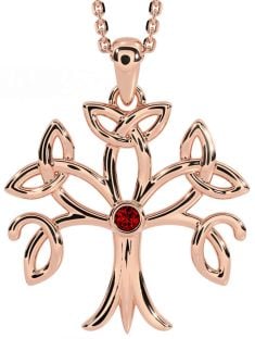 Garnet Rose Gold Silver Celtic Tree of Life Trinity Knot Necklace