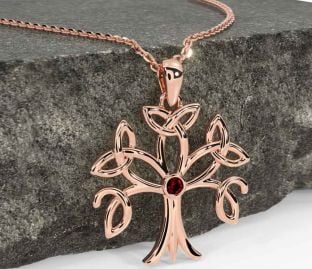 Garnet Rose Gold Silver Celtic Tree of Life Trinity Knot Necklace