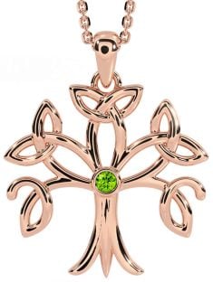 Peridot Rose Gold Silver Celtic Tree of Life Trinity Knot Necklace