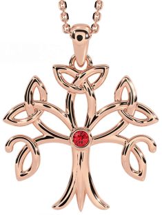 Ruby Rose Gold Silver Celtic Tree of Life Trinity Knot Necklace