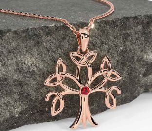 Ruby Rose Gold Silver Celtic Tree of Life Trinity Knot Necklace