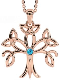 Topaz Rose Gold Silver Celtic Tree of Life Trinity Knot Necklace