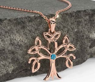 Topaz Rose Gold Silver Celtic Tree of Life Trinity Knot Necklace