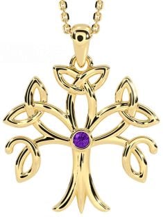 Amethyst Gold Silver Celtic Tree of Life Trinity Knot Necklace