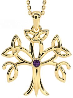 Alexandrite Gold Silver Celtic Tree of Life Trinity Knot Necklace