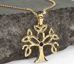 Alexandrite Gold Silver Celtic Tree of Life Trinity Knot Necklace
