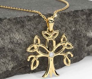 Diamond Gold Silver Celtic Tree of Life Trinity Knot Necklace