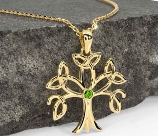 Peridot Gold Silver Celtic Tree of Life Trinity Knot Necklace