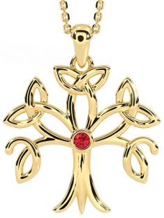 Ruby Gold Silver Celtic Tree of Life Trinity Knot Necklace