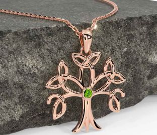 Peridot Rose Gold Celtic Tree of Life Trinity Knot Necklace