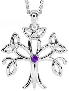 Amethyst Silver Celtic Tree of Life Trinity Knot Necklace