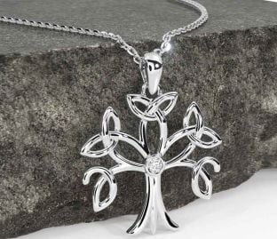 Diamond Silver Celtic Tree of Life Trinity Knot Necklace