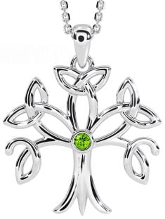 Peridot Silver Celtic Tree of Life Trinity Knot Necklace