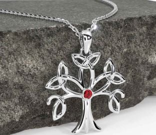 Ruby Silver Celtic Tree of Life Trinity Knot Necklace