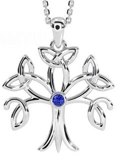 Sapphire Silver Celtic Tree of Life Trinity Knot Necklace