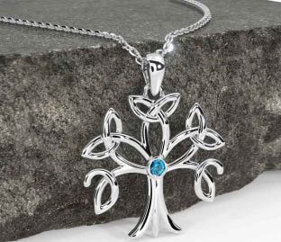 Topaz Silver Celtic Tree of Life Trinity Knot Necklace