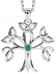 Emerald White Gold Celtic Tree of Life Trinity Knot Necklace