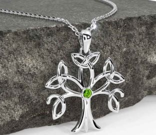 Peridot White Gold Celtic Tree of Life Trinity Knot Necklace