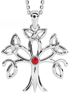 Ruby White Gold Celtic Tree of Life Trinity Knot Necklace