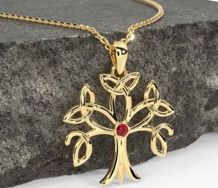 Ruby Gold Celtic Tree of Life Trinity Knot Necklace