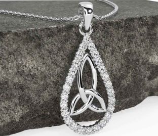 Diamond Silver Celtic Trinity Knot Necklace