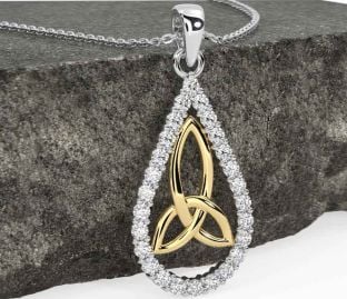 Diamond Gold Silver Celtic Trinity Knot Necklace