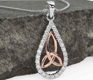 Diamond White Rose Gold Celtic Trinity Knot Necklace