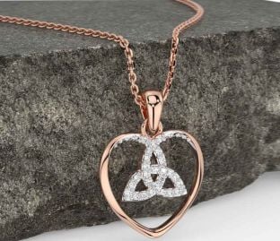 Diamond Rose Gold Silver Celtic Trinity Knot Heart Necklace