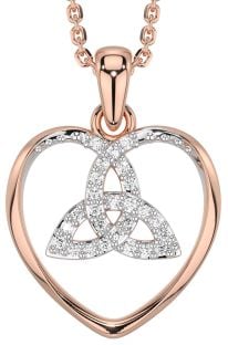 Diamond Rose Gold Celtic Trinity Knot Heart Necklace