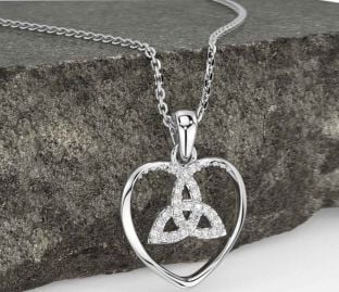 Diamant Weiß Gold keltisch Dreieinigkeit Knoten Herz Halskette
