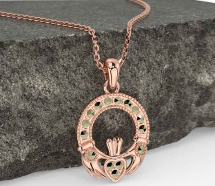 Marcasite Rose Gold Silver Claddagh Necklace