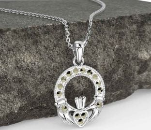 Marcasite White Gold Claddagh Necklace