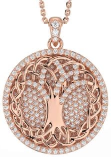 Diamond Rose Gold Silver Celtic Tree of Life Necklace