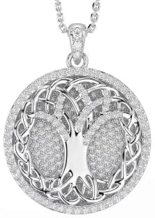 Diamond Silver Celtic Tree of Life Necklace