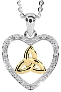 Diamond Gold Silver Celtic Trinity Knot Heart Necklace