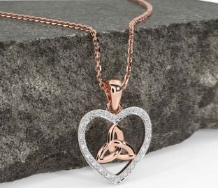 Diamond Rose Gold Celtic Trinity Knot Heart Necklace