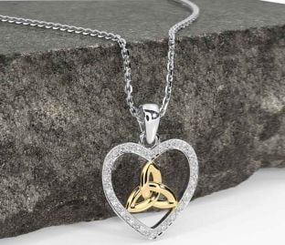 Diamond Gold Silver Celtic Trinity Knot Heart Necklace