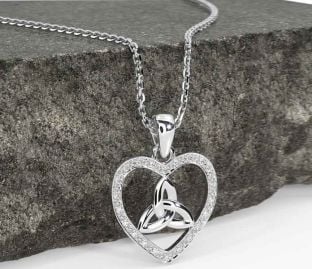 Diamond White Gold Celtic Trinity Knot Heart Necklace