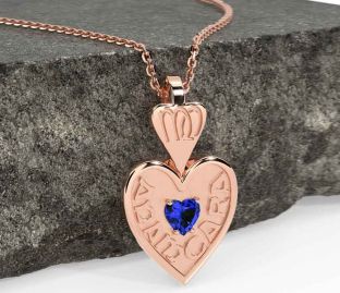 Sapphire Rose Gold Silver Irish "My Soul Mate" Heart Necklace