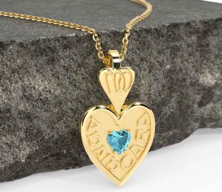 Aquamarine Gold Silver Irish "My Soul Mate" Heart Necklace