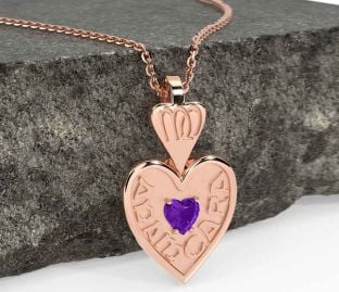 Amethyst Rose Gold Irish "My Soul Mate" Heart Necklace